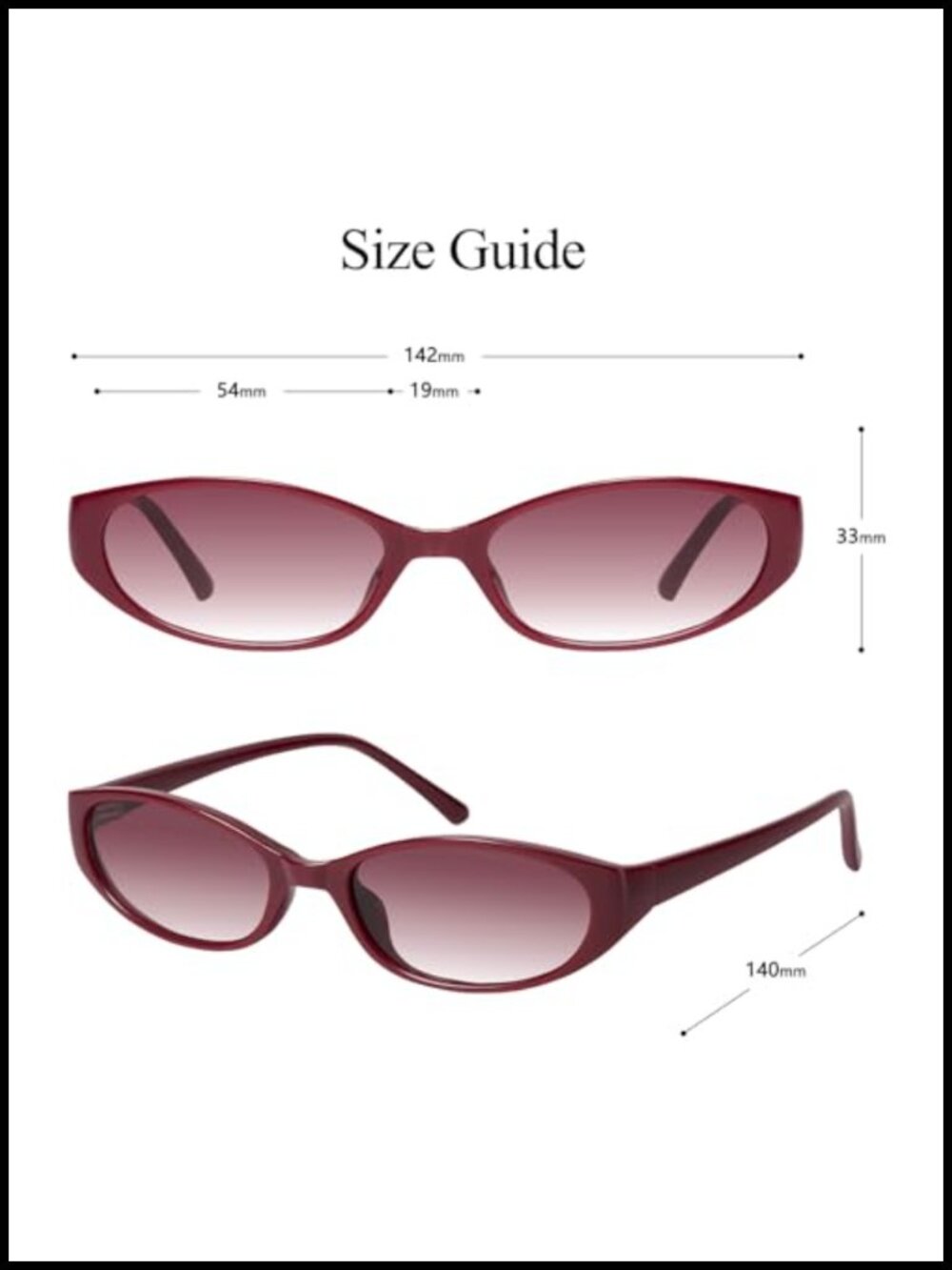 Retro Oval Cat Eye Sunglasses UV400 Protection Narrow Frame - Picture 5 of 6